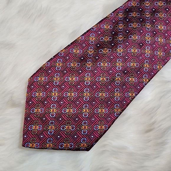 Robert Talbott Other - Robert Talbott Tie Best Of Class Silk Textured Raspberry Red Floral Blue Green